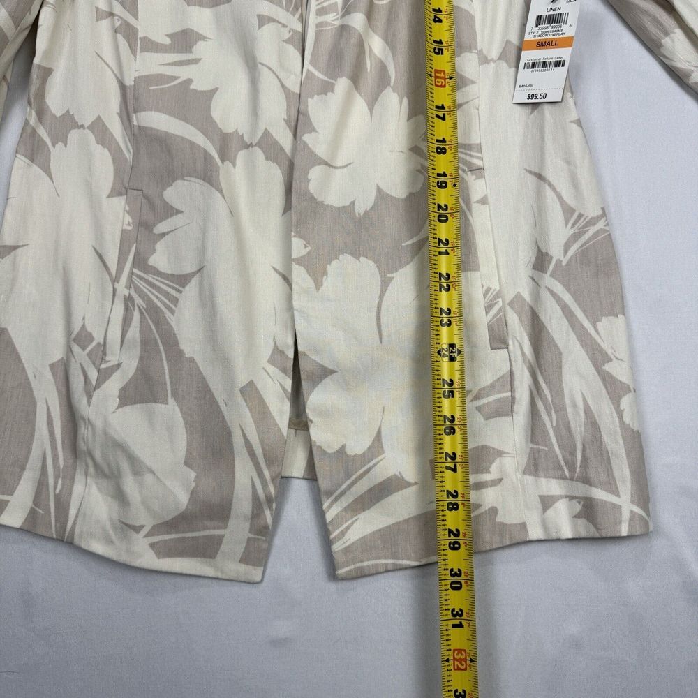 Alfani Floral Linen Cardigan Size Small Long Tan Draped Open Front Ruched Sleeve - Picture 13 of 16